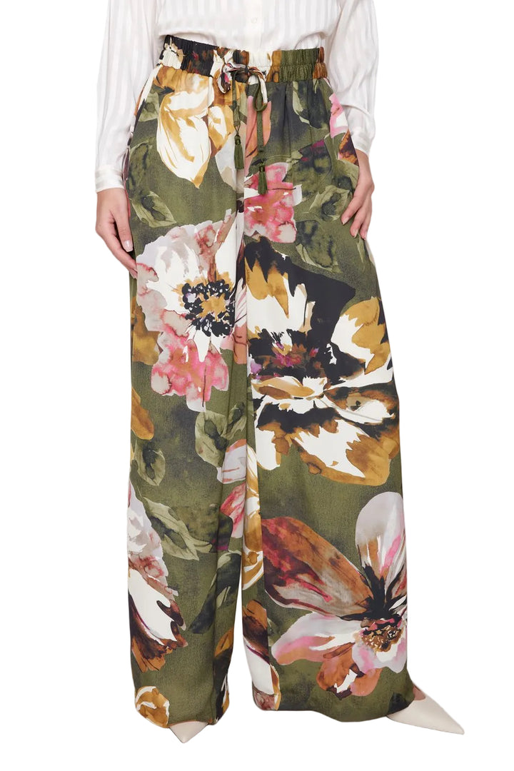 Olive Floral Wide Leg Pants