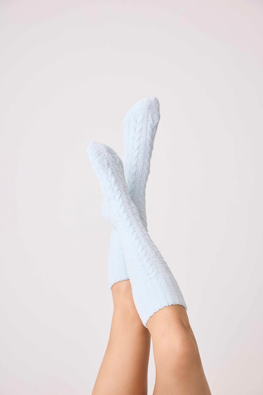 Chenille Cozy Cable Knee Socks in Blue Air