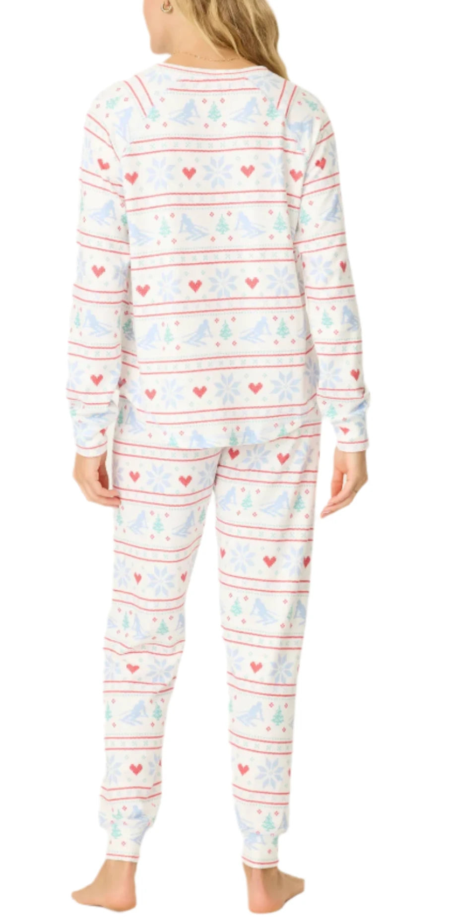 Embrace the spirit of winter with exclusive jammie set featuring a playful ski themed pattern. The soft fabric ensures all day comfort, while the stylish design makes it perfect for cozy nights at home or festive gatherings. Enjoy a relaxed fit that keeps you warm and stylish during the colder months.

DETAILS
Women's white jammie top
Banded PJ pant
Ski-theme pattern