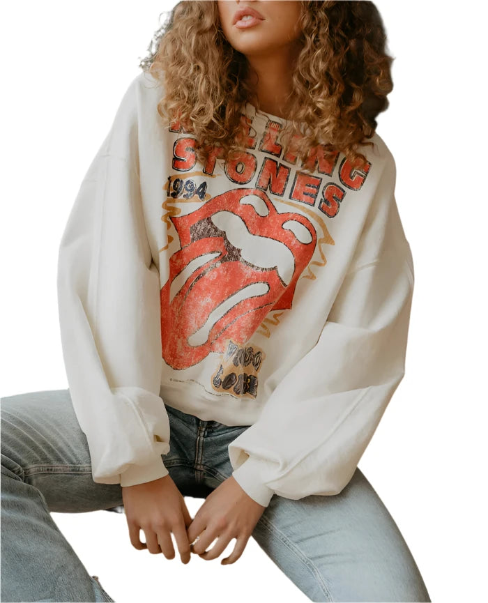 Embrace the nostalgia of rock 'n' roll with our Rolling Stones 1994 Voodoo Lounge Sweatshirt. Crafted from 100% organic cotton, this vintage white graphic sweatshirt speaks to the heart of eco-conscious style, with each piece uniquely revived through low-impact dye techniques. 