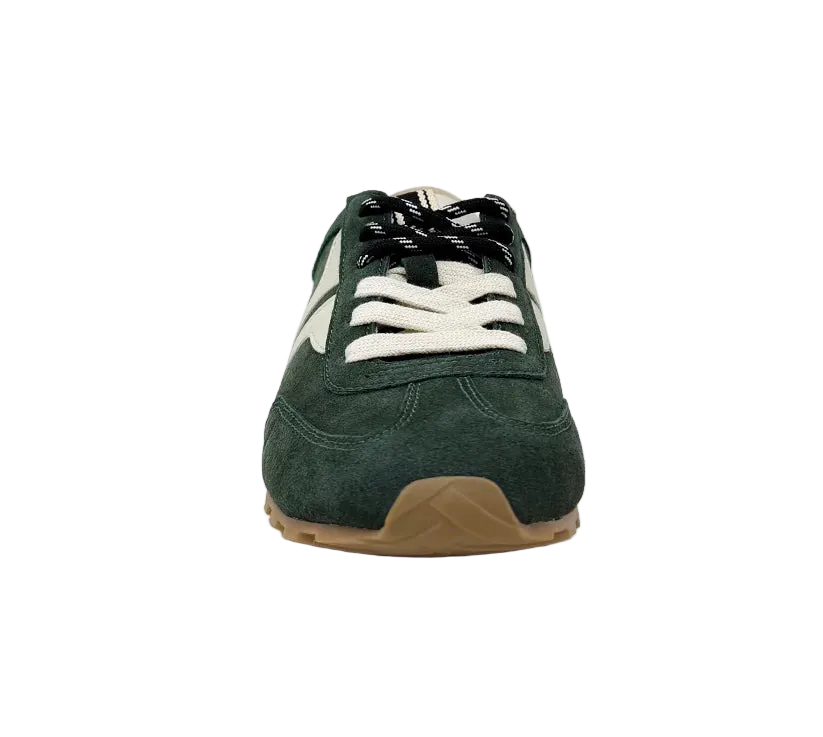 Bold yet effortlessly wearable, Sarah Forest Green Suede gives the classic low-top sneaker a rich, elevated update. Designed with a soft suede upper, contrasting side stripes, and a metallic heel accent, this style blends sporty inspiration with a refined seasonal feel. Finished with a gum-inspired outsole, Sarah Forest Green Suede is perfect for adding depth and personality to everyday casual looks.