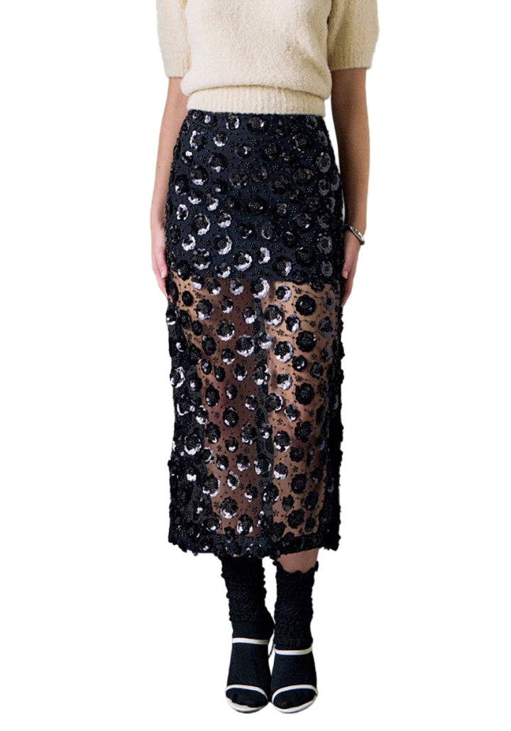 Flower Sequin Sheer Midi Skirt

