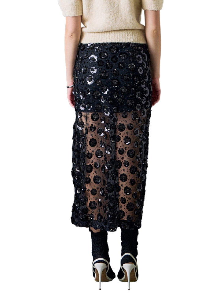 Flower Sequin Sheer Midi Skirt
