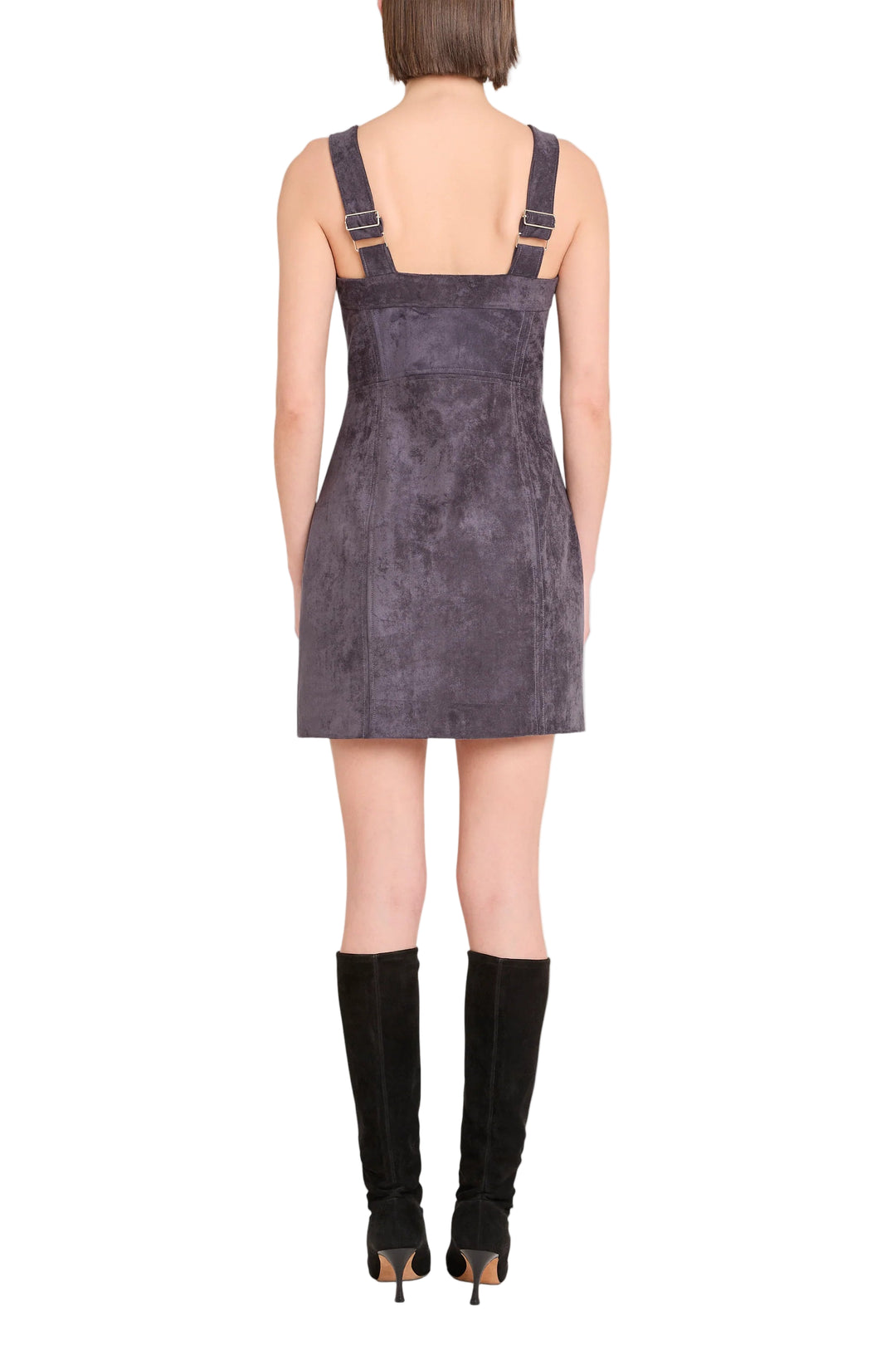 Show up strong in the Becker Dress. Crafted from suede with wide straps and a zipper all the way up the front, it’s got structure with a hint of attitude. Pair with black boots and layer on the Becker Jacket to complete the set.