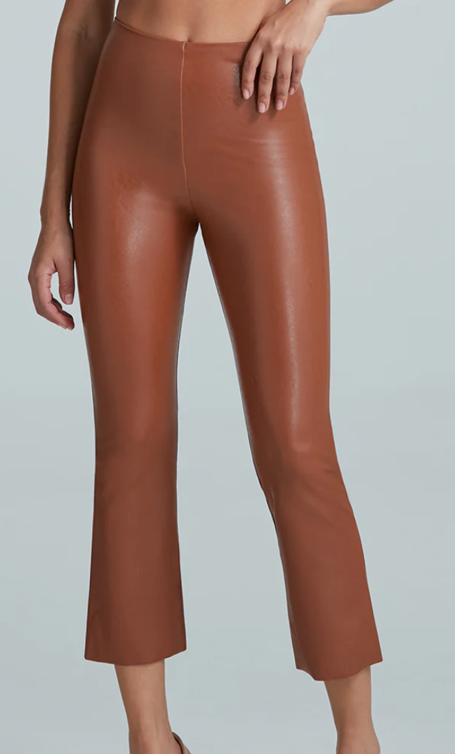 Faux Leather Cropped Flare in Cocoa by Commando