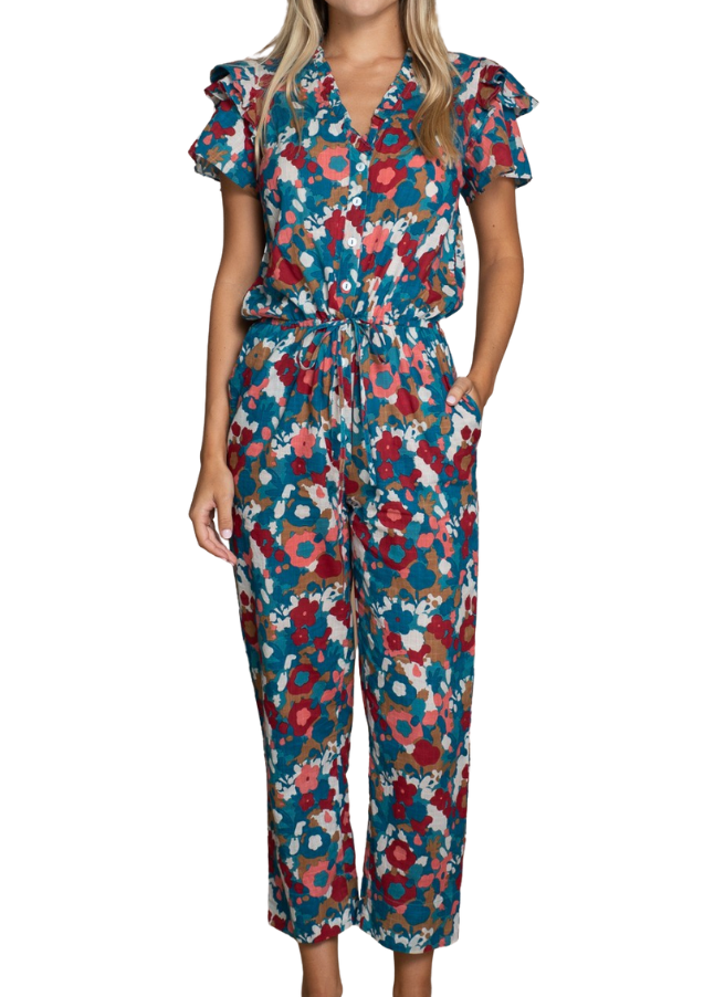 Charlotte Jumpsuit in Abstract Florals by Olivia James the Label
