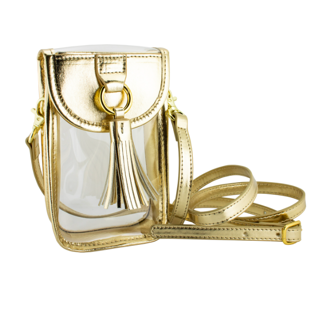 Clear Cell Phone Crossbody with Gold Accents