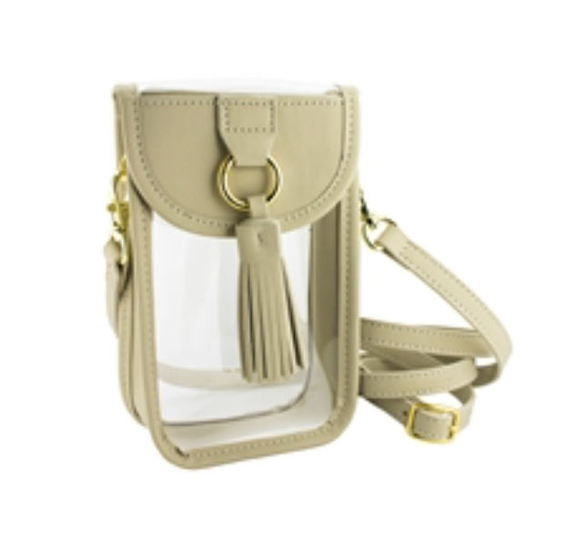 Clear Cell Phone Crossbody with Tan Accents