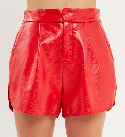 Shiny Red PU Shorts