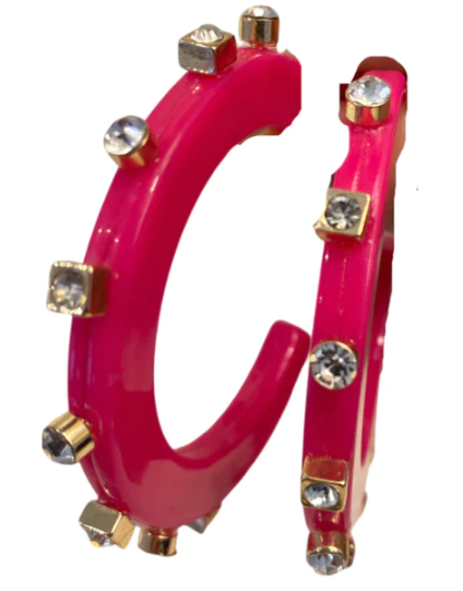 City Girl Red White Jewel Hoops