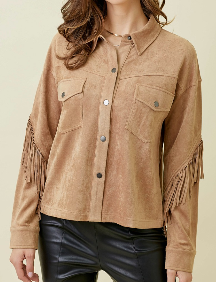Rachel Latte Fringe Suede Jacket
