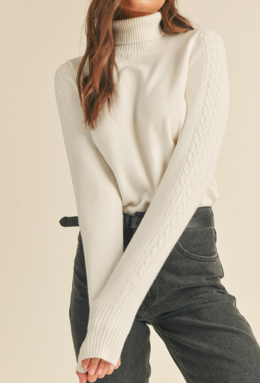 Meg Ivory Cable Knit Turtleneck Sweater