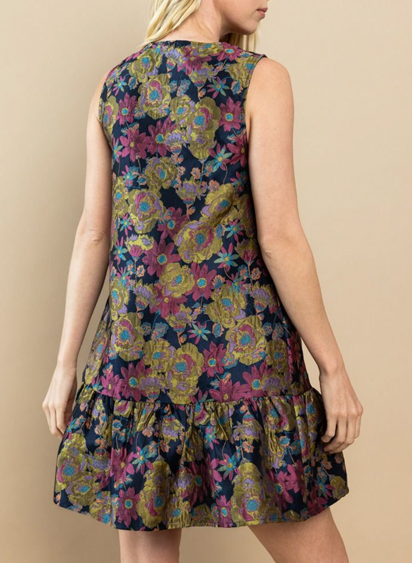 Olivia Navy Floral Jacquard Dress