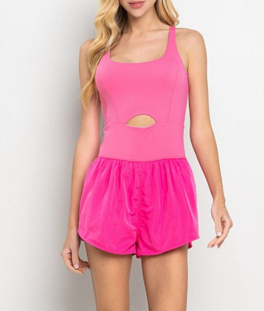 Sallie Pink Athletic Cut Out Romper