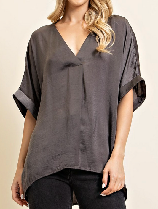 Mika Charcoal V Neck High Low Top