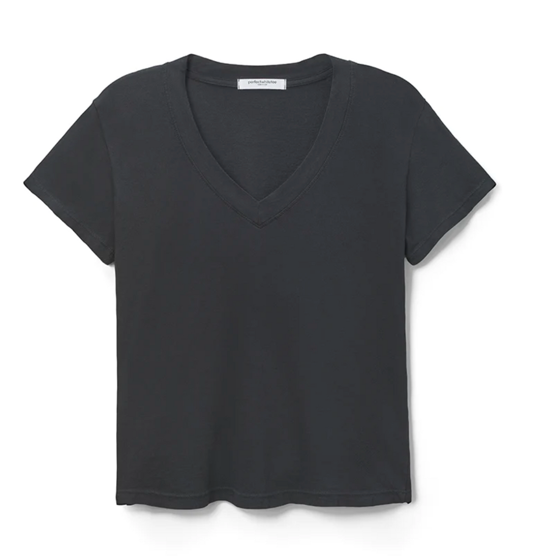 Hendrix Black Cotton Boxy V Neck Tee