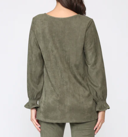 Abigail Olive Suede Top