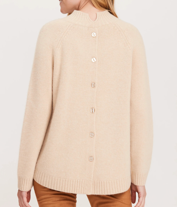 Almond Cashmere Button Back Sweater by Tyler Boe