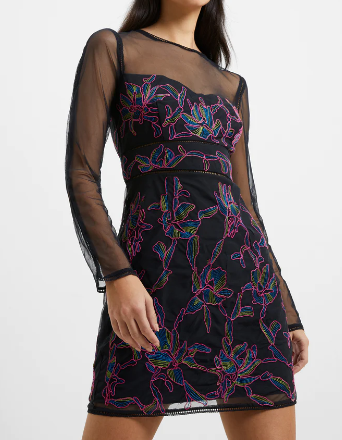 Emilia Black Embroidered  Mini Dress by French Connection