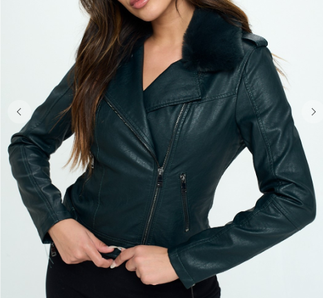 Leather Jacket with Detachable Fur Collar