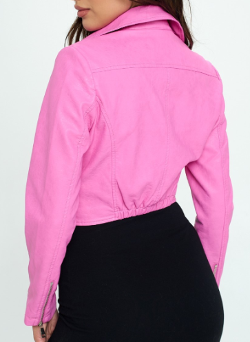 Barbie Pink Cropped Leather Zip Jacket