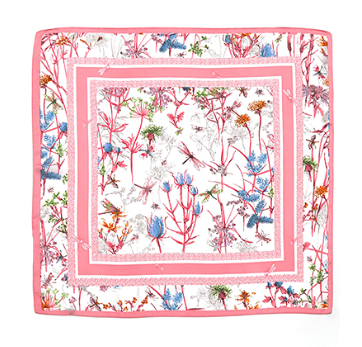 Floral & Dragonfly Print Silky Bandana Scarf