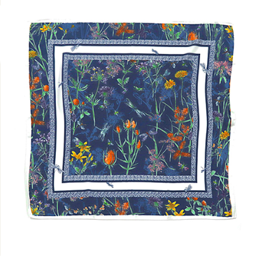 Floral & Dragonfly Print Silky Bandana Scarf