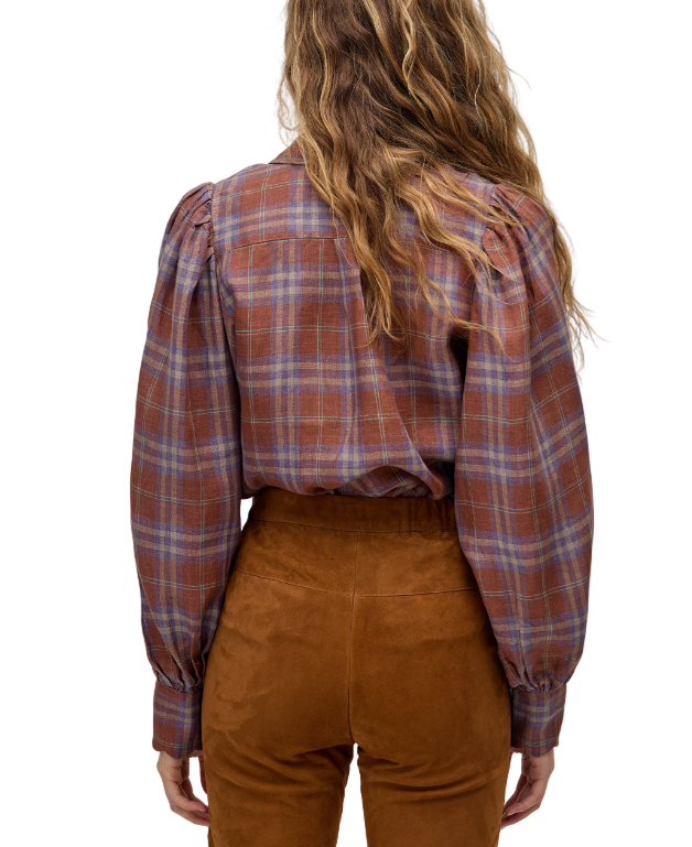 Camille Linen Shirt in Hazelnut Checks