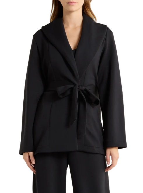 Effortlessly chic and comfy, this throw-on-and-go cardigan is made from smooth, breathable spacer fabric in a stylishly draped design that ends past the hips.

Tie belt
Long sleeves
48% polyester, 45% Tencel™ modal, 7% elastane
Tencel modal is a more-sustainably produced fiber made with closed-loop processing and is certified with the EU Ecolabel as having a low environmental impact throughout the entire lifecycle
Machine wash, tumble dry