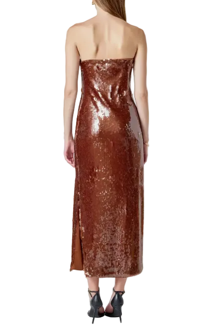 Brown Sequin Maxi Dress