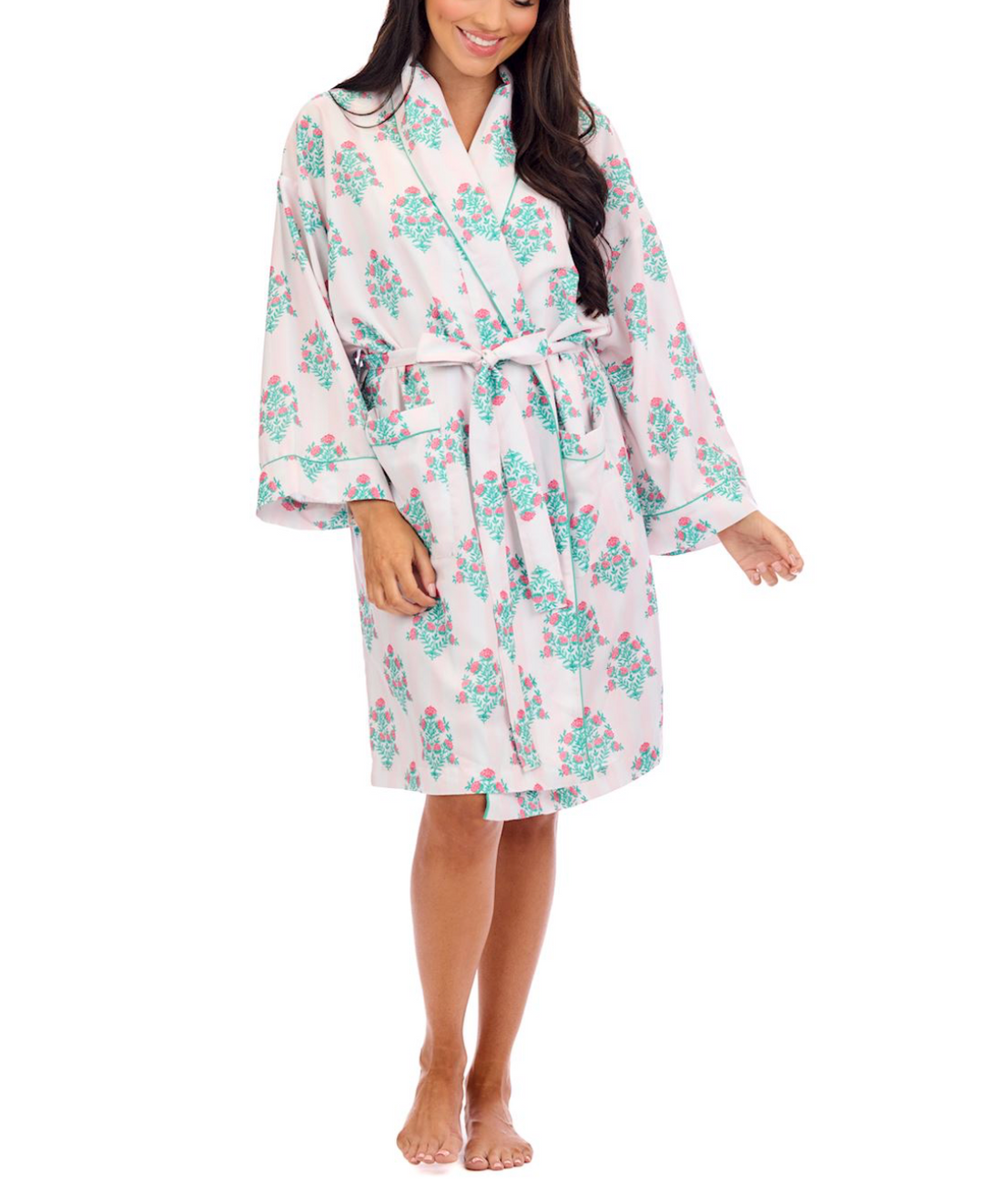 Dahlia Block Print Robe - Pickering Boxwood