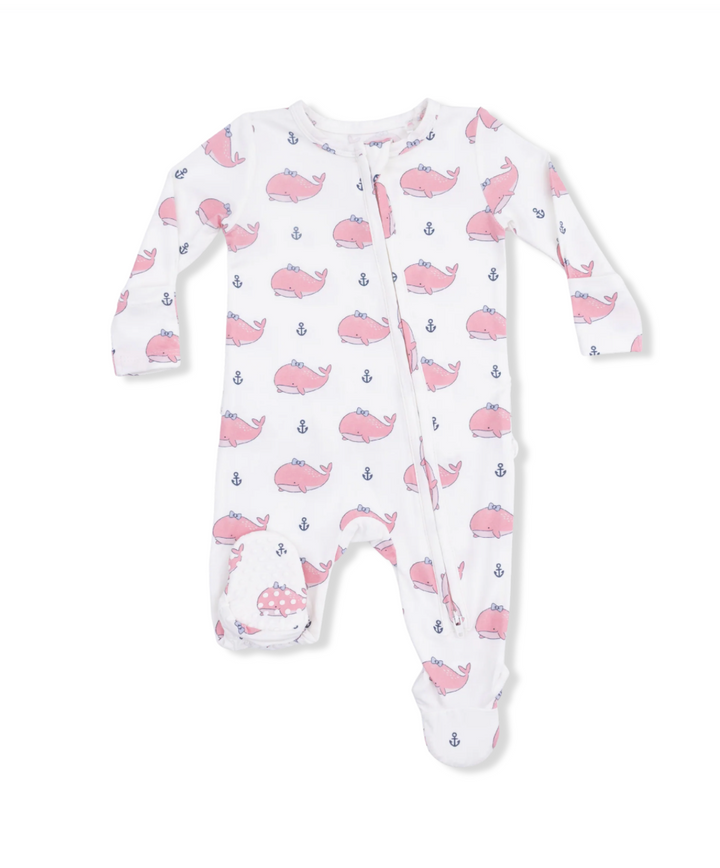 Pink Bubbly Whale 2 Way Ruffle Back Zipper Footie