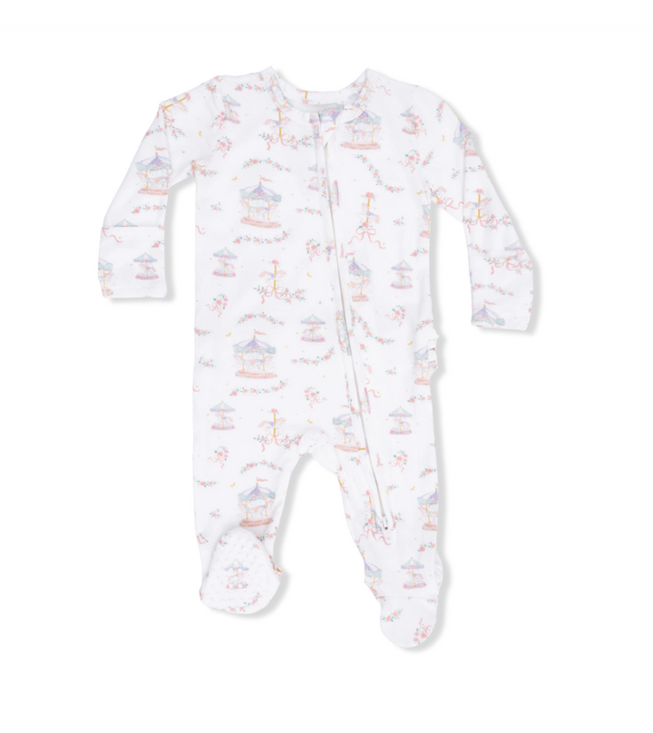 Carousel With Bows 2 Way Ruffle Back Zipper Footie