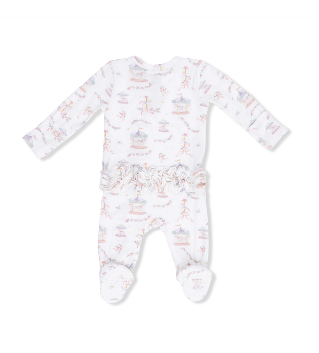 Carousel With Bows 2 Way Ruffle Back Zipper Footie
