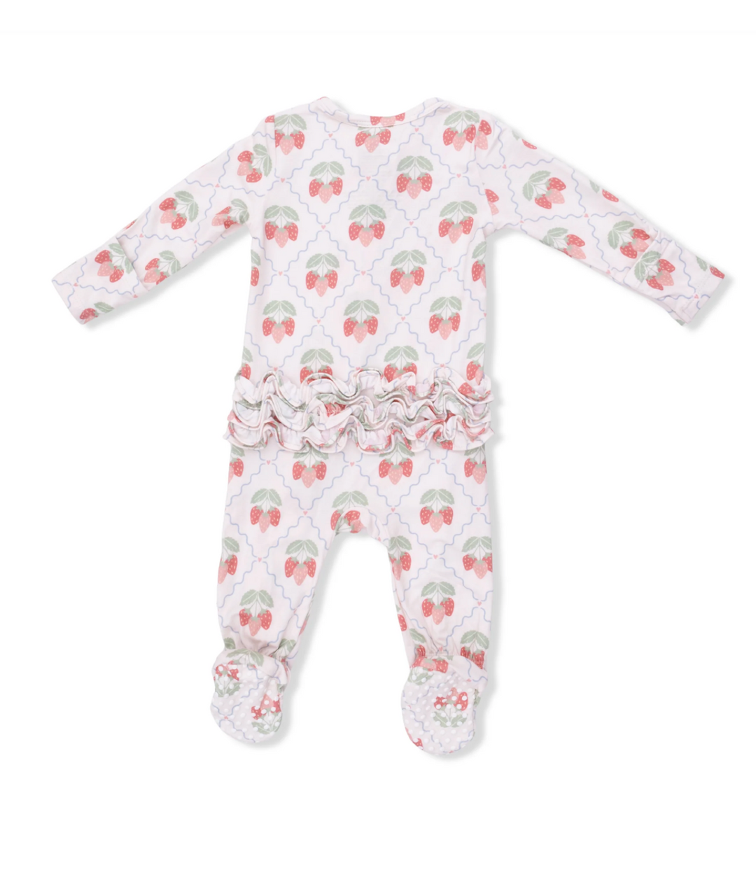 Sweet Strawberries 2 Way Ruffle Back Zipper Footie - Pickering Boxwood