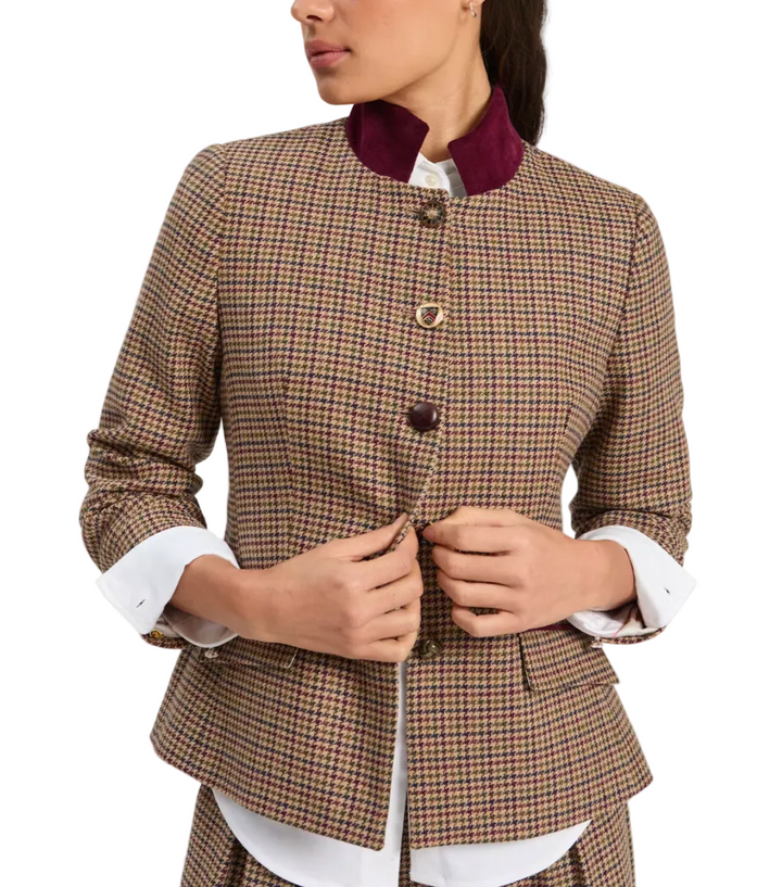 Dori Burgundy Houndstooth Jacket &amp; Pant Set