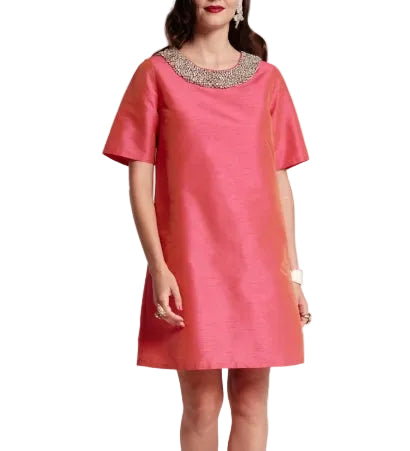 Effortless with a touch of glamour, the Tabby Dress elevates a timeless shift silhouette through elegant rhinestone embellishment. The easy silhouette makes getting dressed up feel special and polished. The Tabby features short sleeves and a mini length that hits right above the knee. And of course, this dress includes pockets!