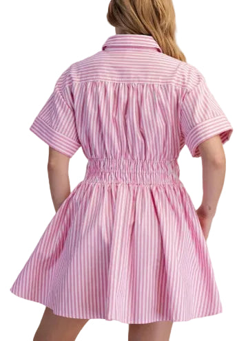 Slip into effortless style with the Sophie Mini Dress in Pink. This playful piece features a flattering collar neckline and a fitted waist with gentle elastic for all-day comfort. The mini length keeps things fun and flirty, perfect for casual outings or weekend adventures. Whether you're dressing it up with heels or keeping it relaxed with sneakers, this versatile dress is your go-to for looking put-together without the fuss.