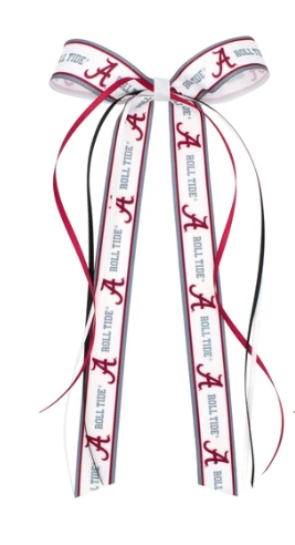 Alabama Crimson Tide themed ribbon bow on a white background, featuring the crimson &