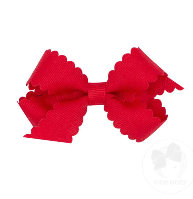 Mini Grosgrain Hair Bow with Scalloped Edge by Wee Ones