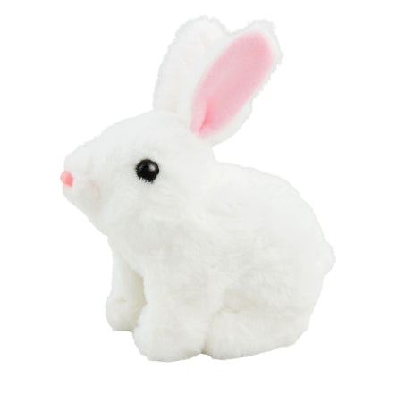 Mechanical plush bunny comes to life and hops around! Requires 2 AA batteries, not included. Ages 3+.