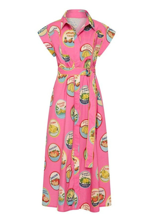 Soda Print Belted Midi Shirt Dress