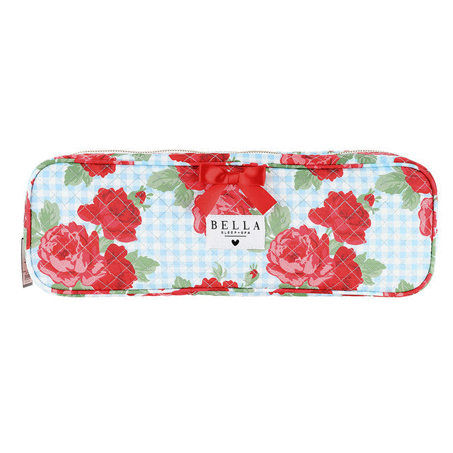 Quilted Hair Tool Bag in Blue Gingham & Red Roses - Pickering Boxwood