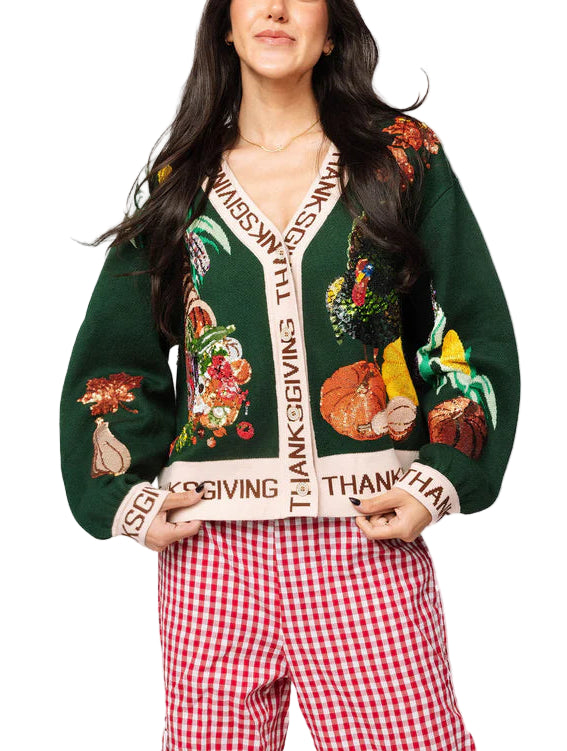 Dark Green 'Thanksgiving' Button Cardigan