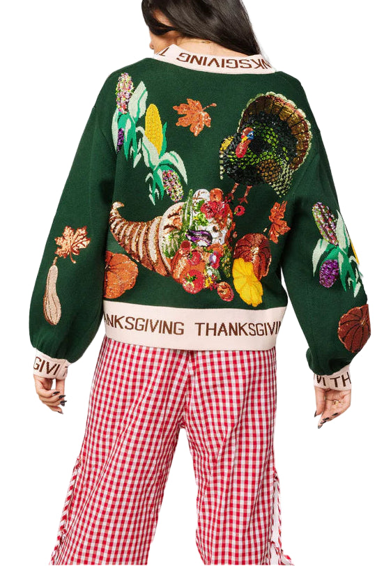 Dark Green 'Thanksgiving' Button Cardigan