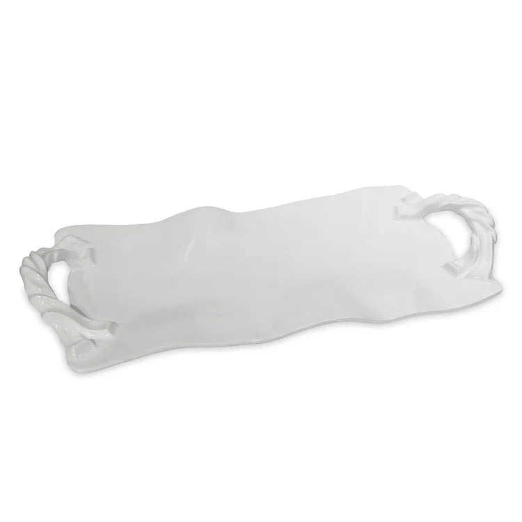 White melamine dish with handles on a white background