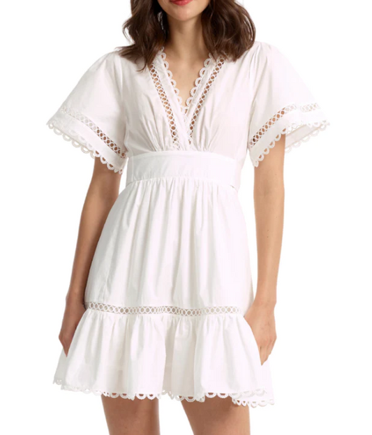 Valerie Lace Trim Mini Dress in White by Stellah