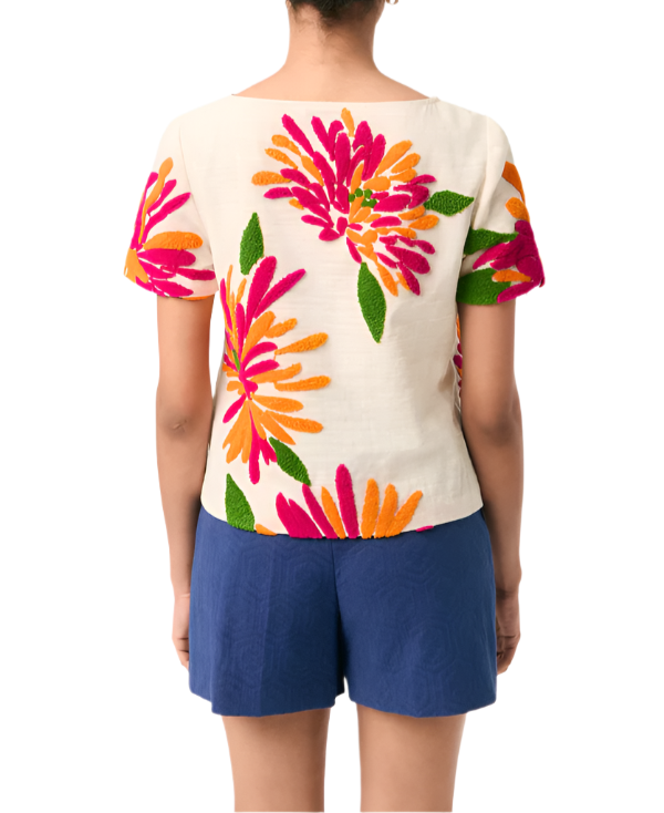 This charming floral embroidered top is made of lightweight cotton voile and finished with moss stitch embellishment. The classic crewneck, short-sleeved style makes this top an effortless silhouette for all your summer activities.

Crewneck
Short Sleeve
Pull On
Moss Stitch Embellishment
Unlined
Runs True To Size