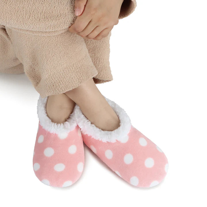Snoozies are not a sock and not a slipper, it is a cross between the two, making them a foot covering or Footie! Made of 100% Polyester. Snoozies include soft fleece lining inside, overall print on the outside, and a non-skid sole on the bottom.

Non-slip sole for safety on wood or tile floors
Unique exterior in great colors, fabrics, and fun patterns
Lined with soft Sherpa fleece fabric inside