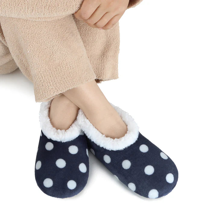Snoozies are not a sock and not a slipper, it is a cross between the two, making them a foot covering or Footie! Made of 100% Polyester. Snoozies include soft fleece lining inside, overall print on the outside, and a non-skid sole on the bottom.

Non-slip sole for safety on wood or tile floors
Unique exterior in great colors, fabrics, and fun patterns
Lined with soft Sherpa fleece fabric inside